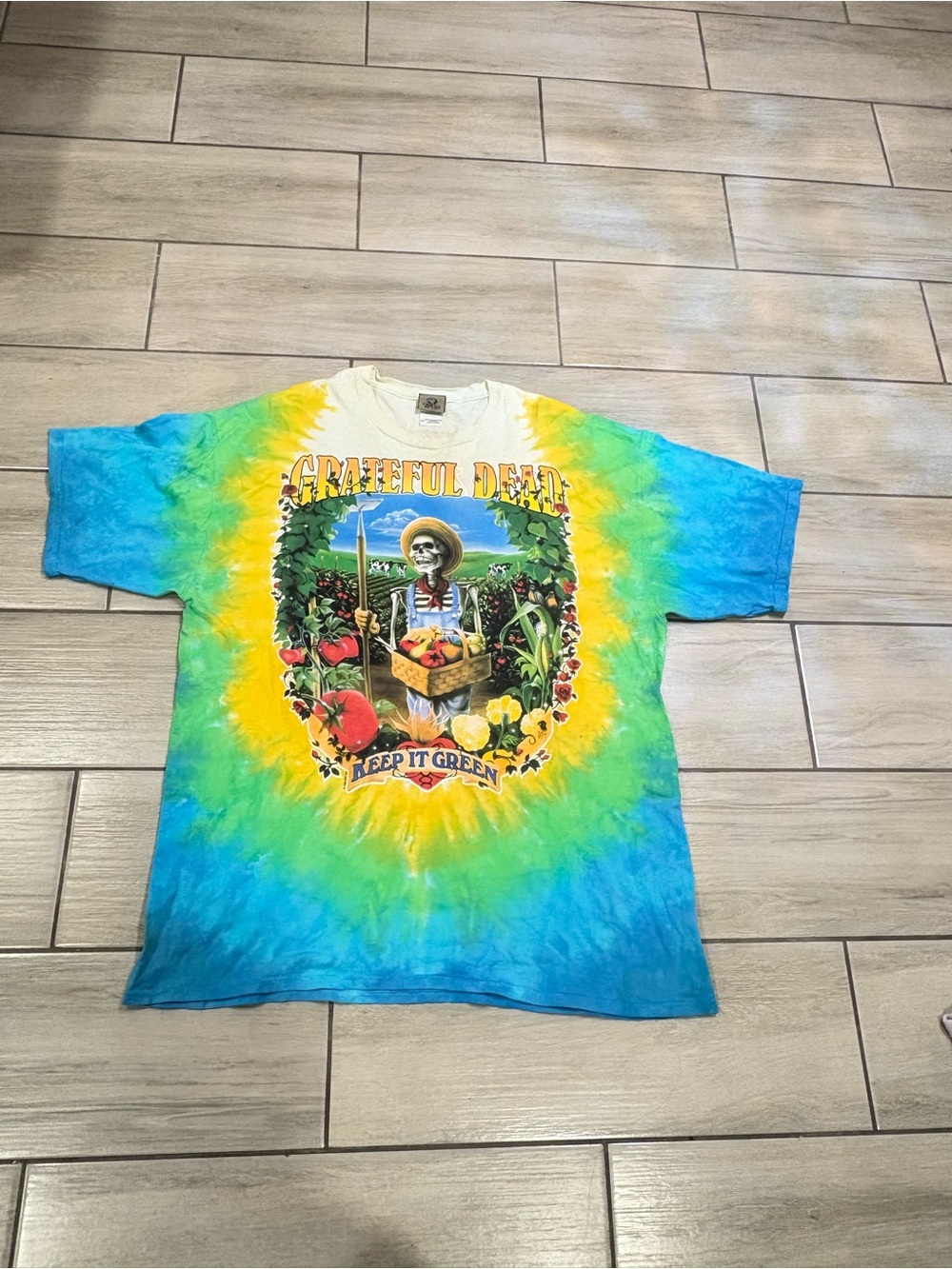 Box#1 Grateful Dead Shirt Mens Extra 2XL  Green Tie Dye Liquid Blue Band Tee